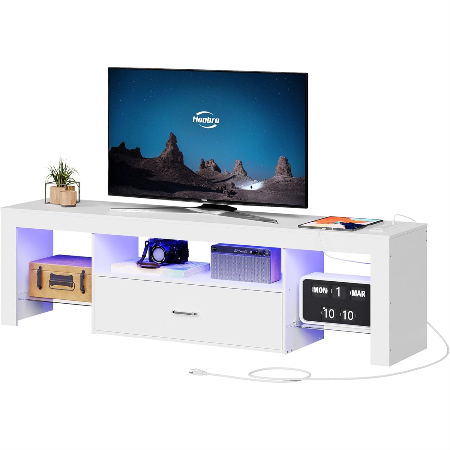 LED TV Stand with Power Outlet - Gaming Console Images avaliação e preço