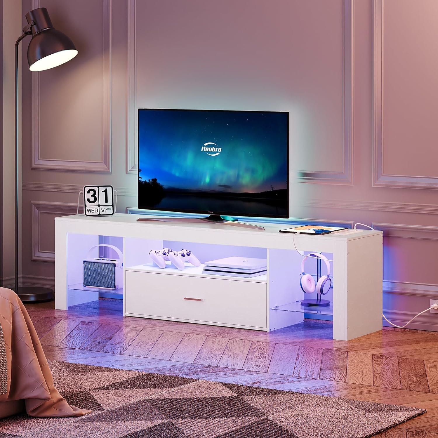LED TV Stand with Power Outlet - Gaming Console Images avaliação e preço