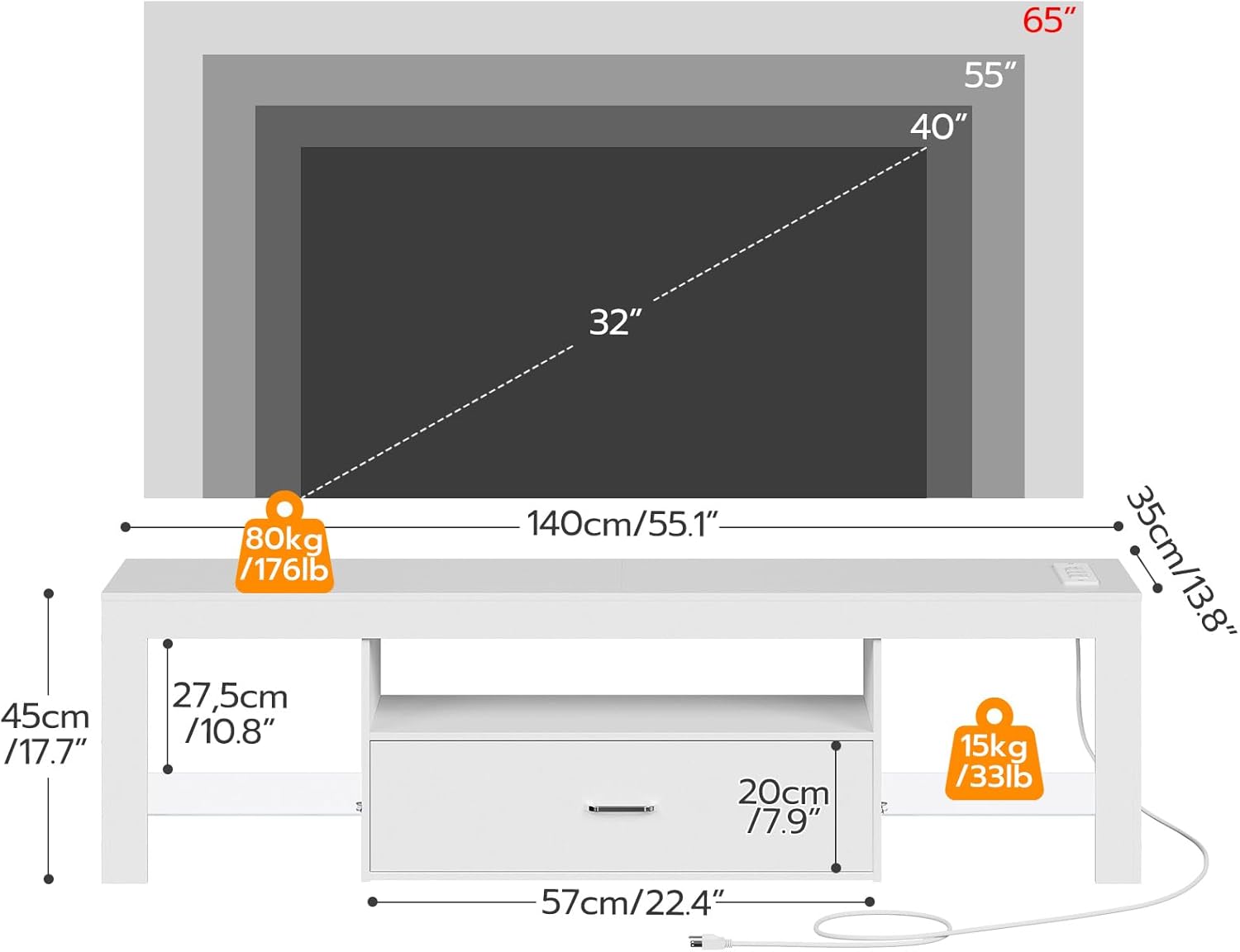 LED TV Stand with Power Outlet - Gaming Console Images avaliação e preço